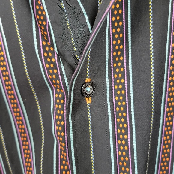 Robert Graham Mens Shirt Size XL Black Orange Button Down Striped Flip Cuff - Picture 9 of 16